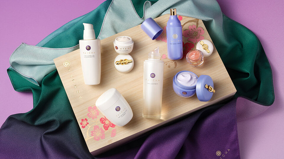 The Camellisa Cleansing Oil, The Silk Peony, The Rice Polish: Classic, The Essence, The Dewy Serum, The Dewy Skin Cream and The Kissu Lip Mask