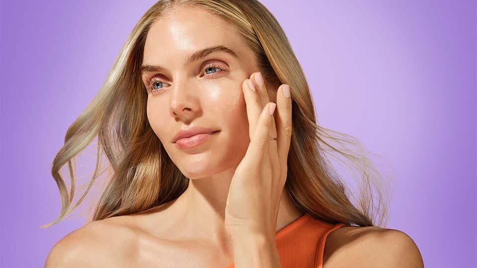 Female model touch her face