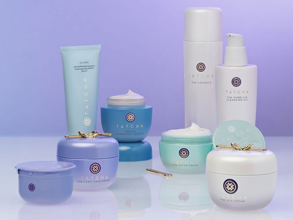 Silken sunscreen SPF 35, The Dewy Skin Cream and refill, Indigo Overnight Repair, The Water Cream and refill, The Essence, The Camellia Cleansing Oil, and The Silk Cream.