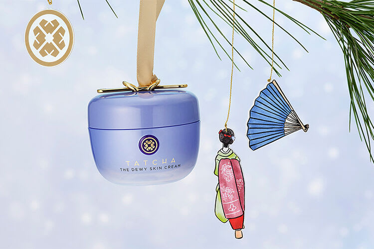  Dewy Skin Cream hanging from Holiday Tree with Ornaments