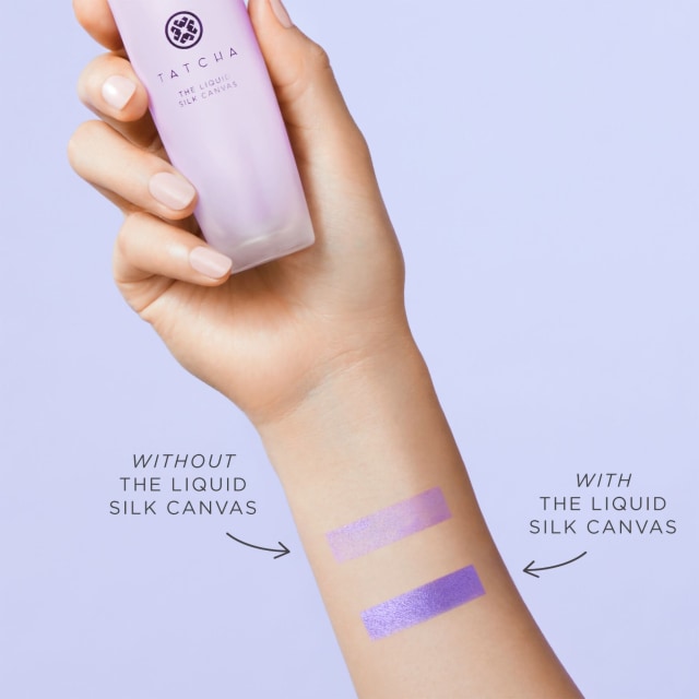 Swatches of makeup with The Liquid Silk Canvas as a base on model's arm.
