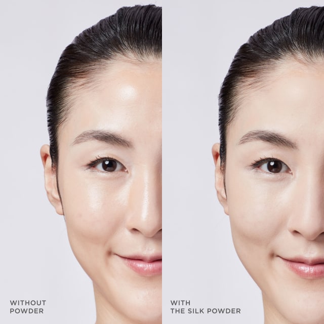 Before and after clinical model shots for The Silk Powder.