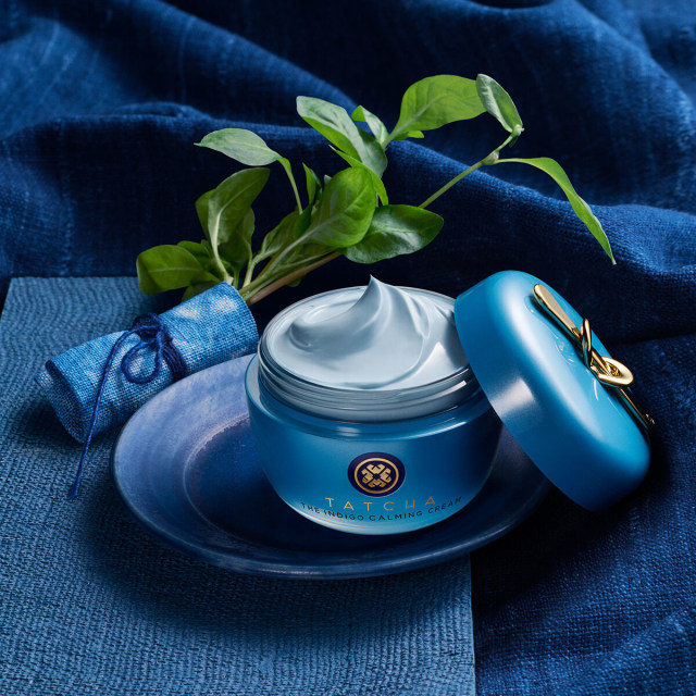 The Indigo Calming Cream with indigo plant